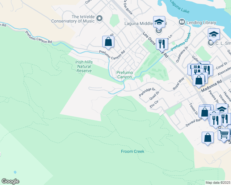 map of restaurants, bars, coffee shops, grocery stores, and more near 2055 Royal Way in San Luis Obispo