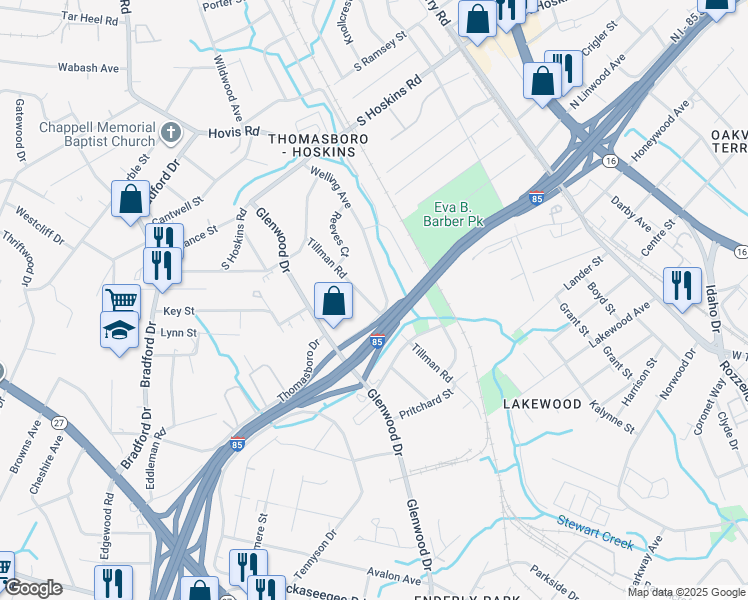 map of restaurants, bars, coffee shops, grocery stores, and more near 4114 Tillman Road in Charlotte
