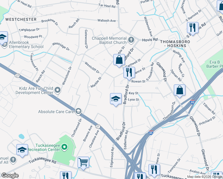 map of restaurants, bars, coffee shops, grocery stores, and more near in Charlotte