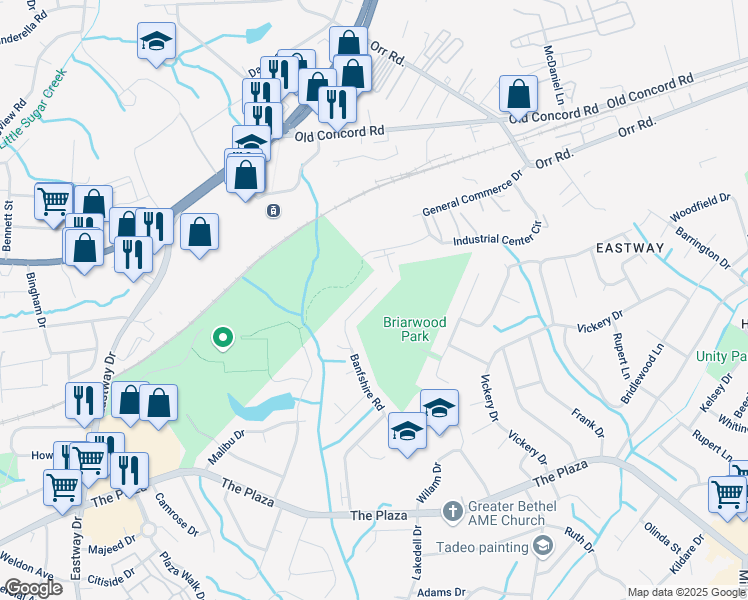 map of restaurants, bars, coffee shops, grocery stores, and more near 4804 Banfshire Road in Charlotte