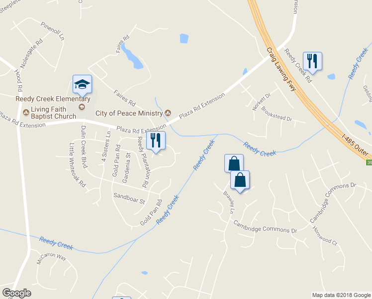 map of restaurants, bars, coffee shops, grocery stores, and more near 8504 Farnsworth Lane in Charlotte