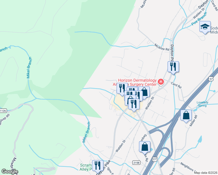map of restaurants, bars, coffee shops, grocery stores, and more near 63 Wal-Mart Drive in Soddy-Daisy