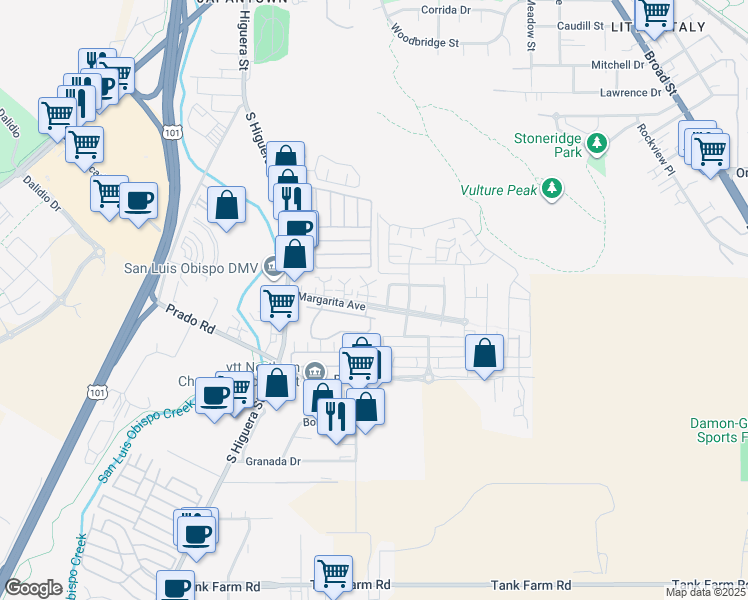 map of restaurants, bars, coffee shops, grocery stores, and more near 318 Calle Lupita in San Luis Obispo