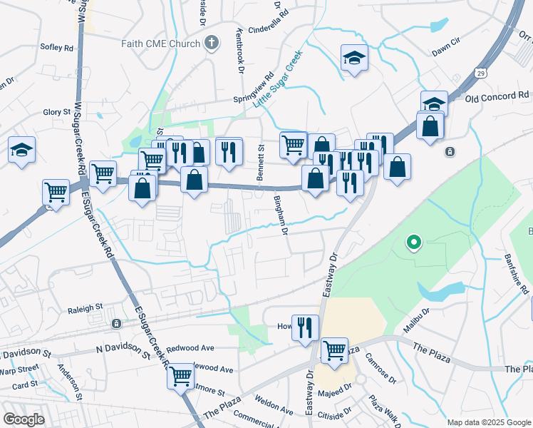 map of restaurants, bars, coffee shops, grocery stores, and more near 3015 J H Wheeler Street in Charlotte
