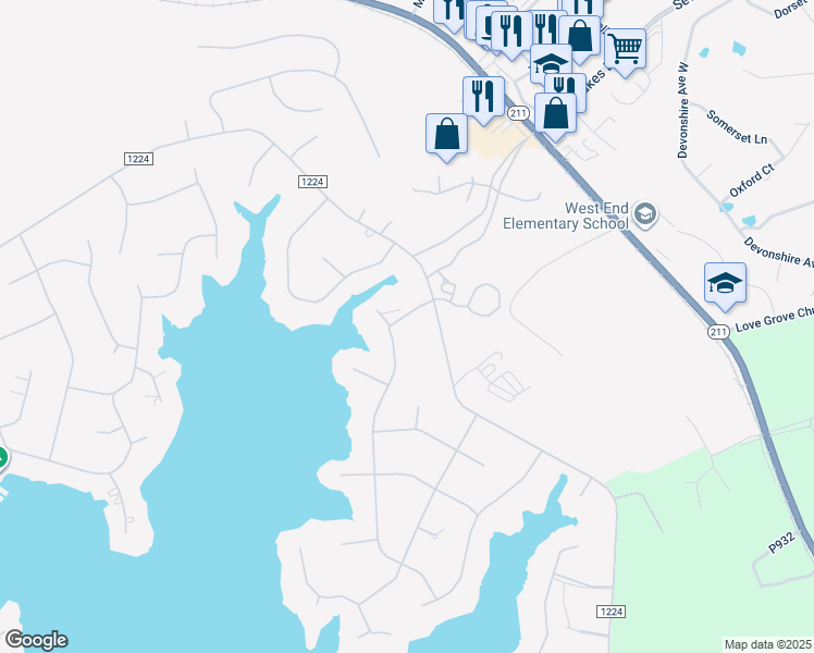 map of restaurants, bars, coffee shops, grocery stores, and more near 105 Otter Drive in West End