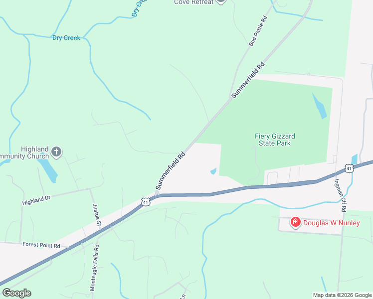 map of restaurants, bars, coffee shops, grocery stores, and more near Summerfield Road in Monteagle