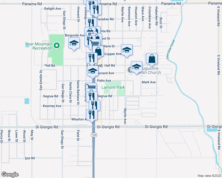 map of restaurants, bars, coffee shops, grocery stores, and more near 10721 Main Street in Lamont