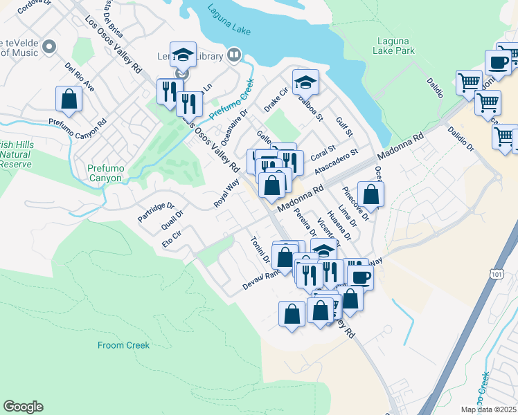 map of restaurants, bars, coffee shops, grocery stores, and more near in San Luis Obispo