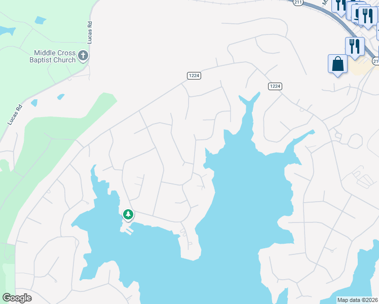 map of restaurants, bars, coffee shops, grocery stores, and more near 102 Pittman Road in Seven Lakes