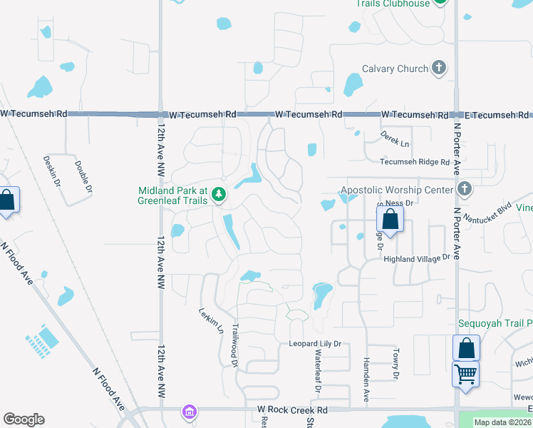 map of restaurants, bars, coffee shops, grocery stores, and more near 3320 Mount Mitchell Lane in Norman