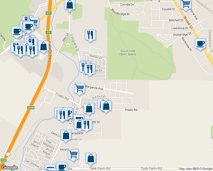 map of restaurants, bars, coffee shops, grocery stores, and more near 318 Calle Lupita in San Luis Obispo