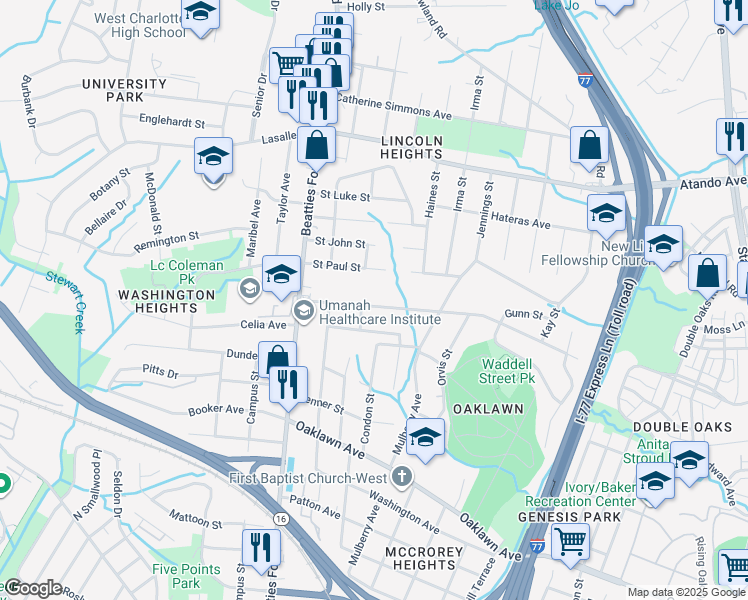 map of restaurants, bars, coffee shops, grocery stores, and more near 1936 Russell Avenue in Charlotte