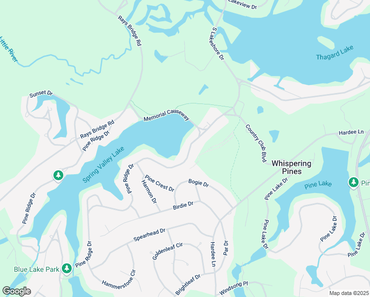map of restaurants, bars, coffee shops, grocery stores, and more near 24 Pine Ridge Drive in Whispering Pines