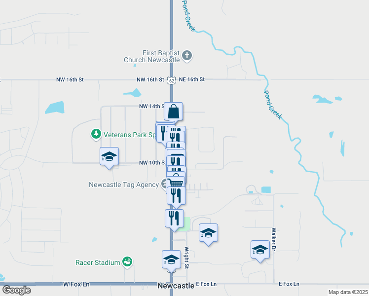 map of restaurants, bars, coffee shops, grocery stores, and more near 1087 Linda Lane in Newcastle