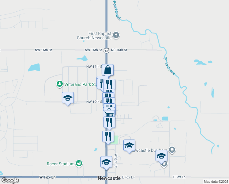 map of restaurants, bars, coffee shops, grocery stores, and more near 1089 Linda Lane in Newcastle