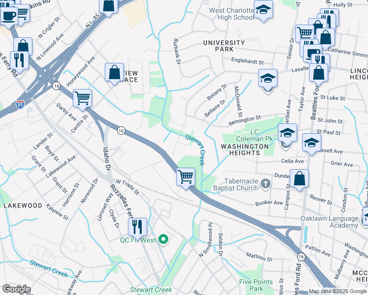 map of restaurants, bars, coffee shops, grocery stores, and more near 3030 Melita Avenue in Charlotte