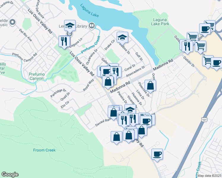 map of restaurants, bars, coffee shops, grocery stores, and more near 1300 French Street in San Luis Obispo