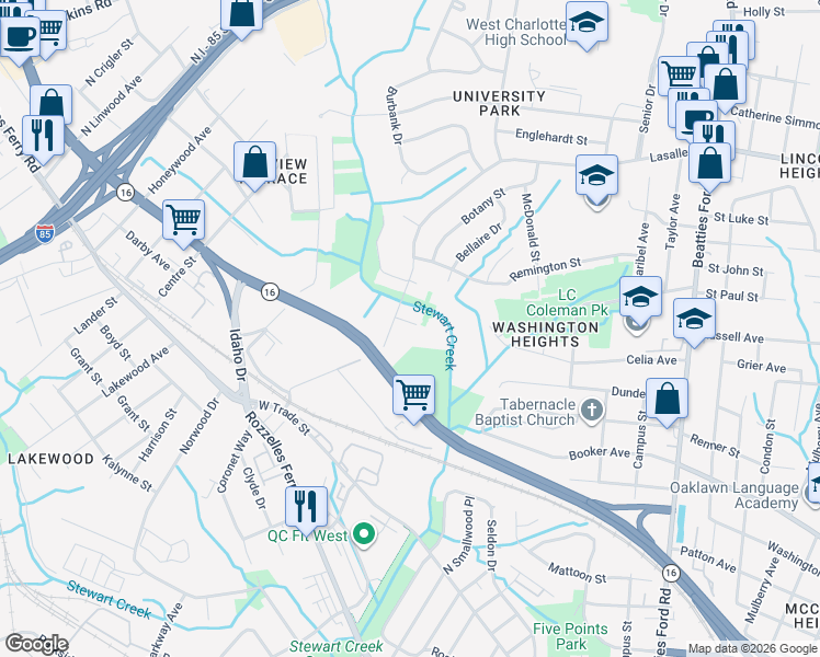 map of restaurants, bars, coffee shops, grocery stores, and more near in Charlotte