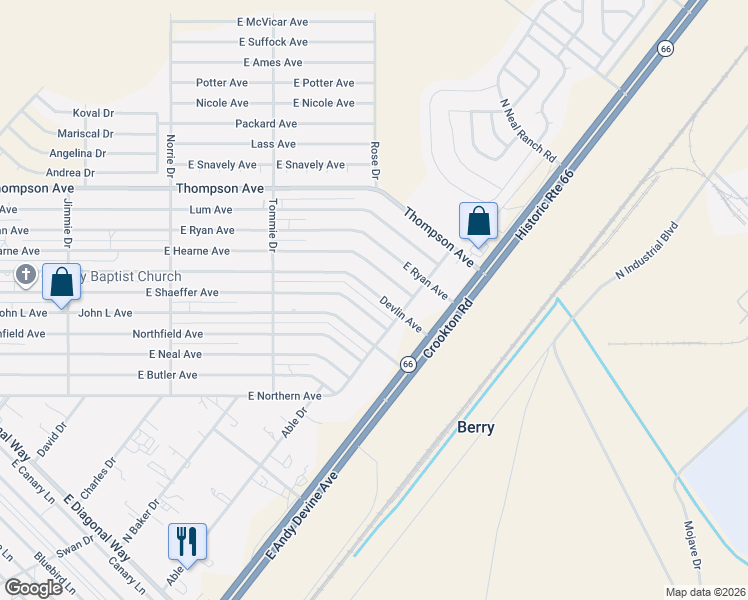map of restaurants, bars, coffee shops, grocery stores, and more near 3999 Devlin Avenue in Kingman