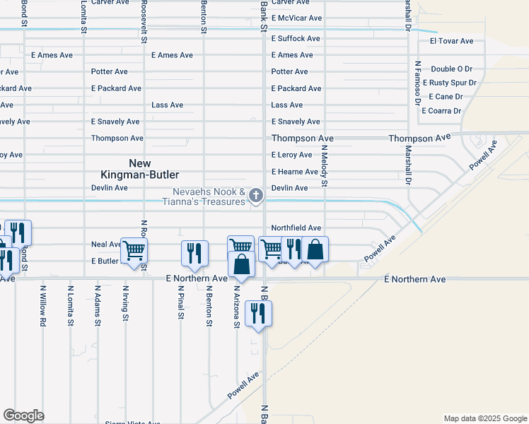 map of restaurants, bars, coffee shops, grocery stores, and more near 4612 North Bank Street in Kingman