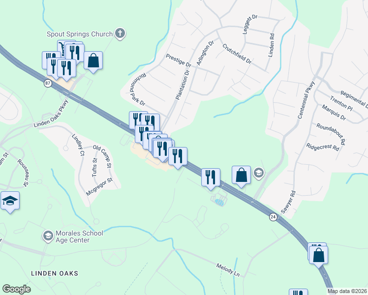 map of restaurants, bars, coffee shops, grocery stores, and more near 1555 Nc 24-87 in Cameron