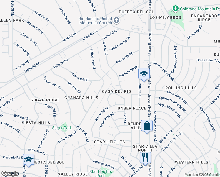 map of restaurants, bars, coffee shops, grocery stores, and more near 65 Darlene Road Southeast in Rio Rancho