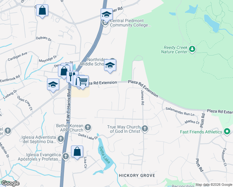 map of restaurants, bars, coffee shops, grocery stores, and more near in Charlotte