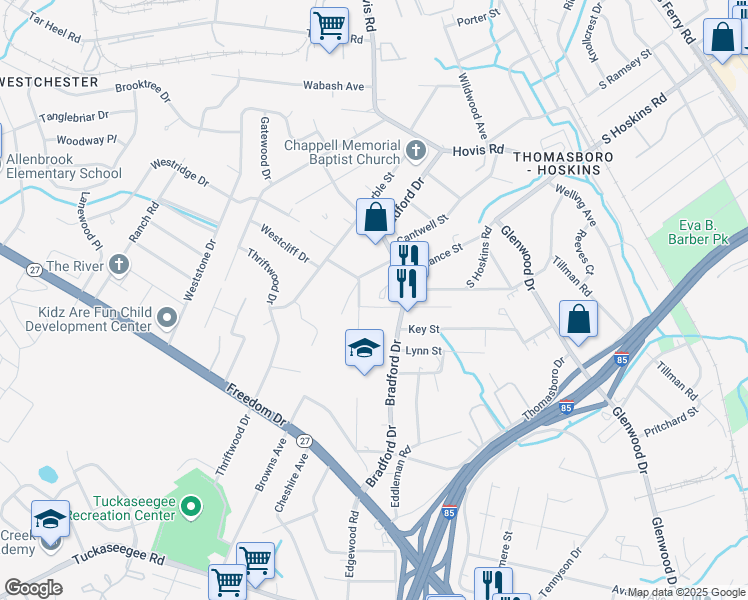 map of restaurants, bars, coffee shops, grocery stores, and more near 336 Bradford Drive in Charlotte