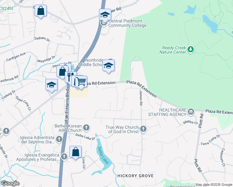 map of restaurants, bars, coffee shops, grocery stores, and more near in Charlotte