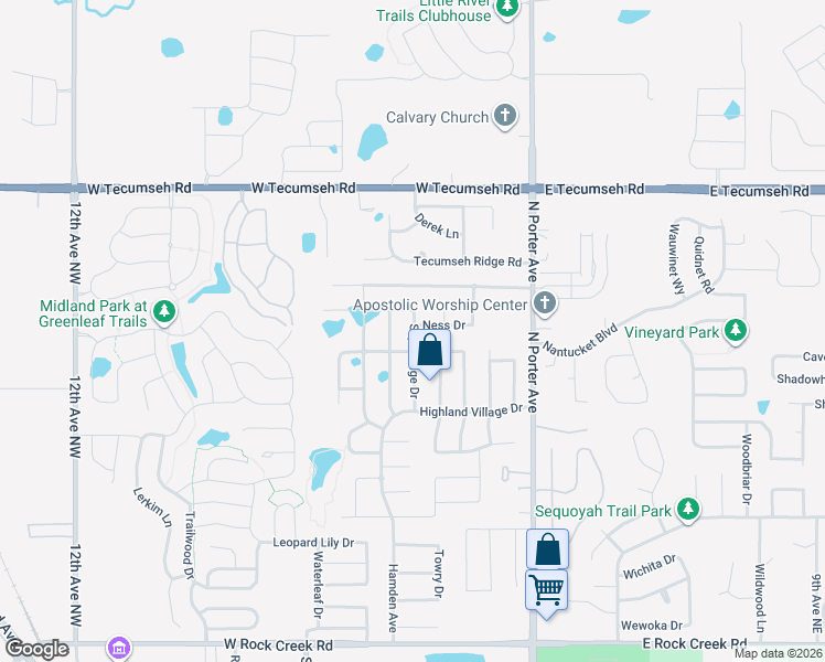 map of restaurants, bars, coffee shops, grocery stores, and more near 3212 Skye Ridge Drive in Norman