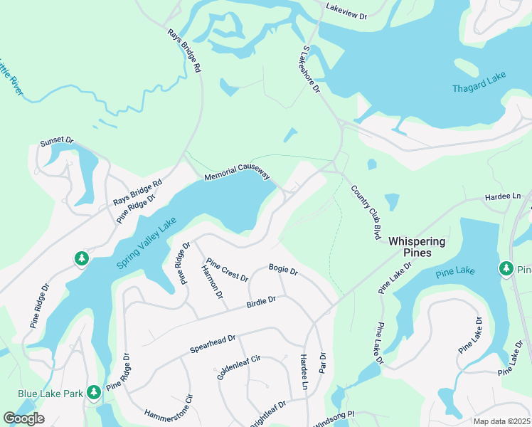 map of restaurants, bars, coffee shops, grocery stores, and more near 24 Pine Ridge Drive in Whispering Pines