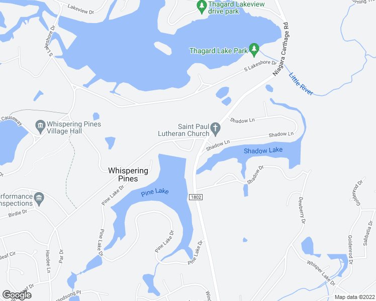 map of restaurants, bars, coffee shops, grocery stores, and more near 7 Pine Crescent Drive in Whispering Pines