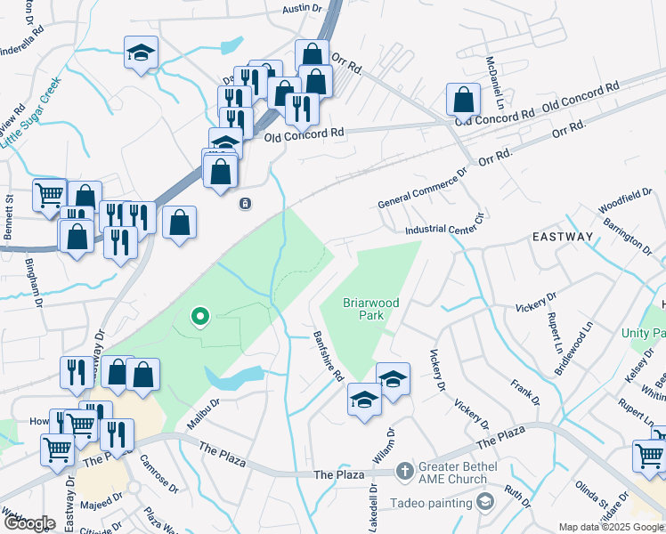 map of restaurants, bars, coffee shops, grocery stores, and more near 4804 Banfshire Road in Charlotte