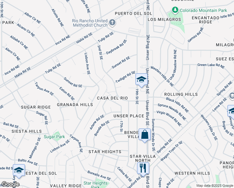 map of restaurants, bars, coffee shops, grocery stores, and more near 218 2nd Street Southeast in Rio Rancho