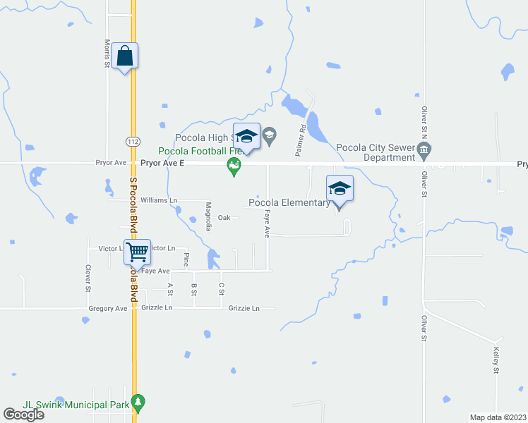 map of restaurants, bars, coffee shops, grocery stores, and more near 907 Faye Avenue in Pocola