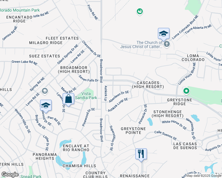 map of restaurants, bars, coffee shops, grocery stores, and more near 217 Inverness Drive Southeast in Rio Rancho