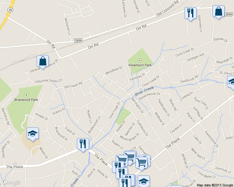 map of restaurants, bars, coffee shops, grocery stores, and more near 6430 Bridlewood Lane in Charlotte