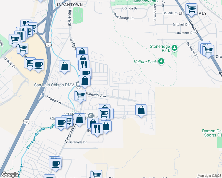 map of restaurants, bars, coffee shops, grocery stores, and more near 318 Calle Lupita in San Luis Obispo