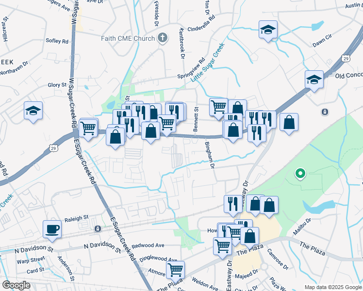 map of restaurants, bars, coffee shops, grocery stores, and more near 4822 North Tryon Street in Charlotte