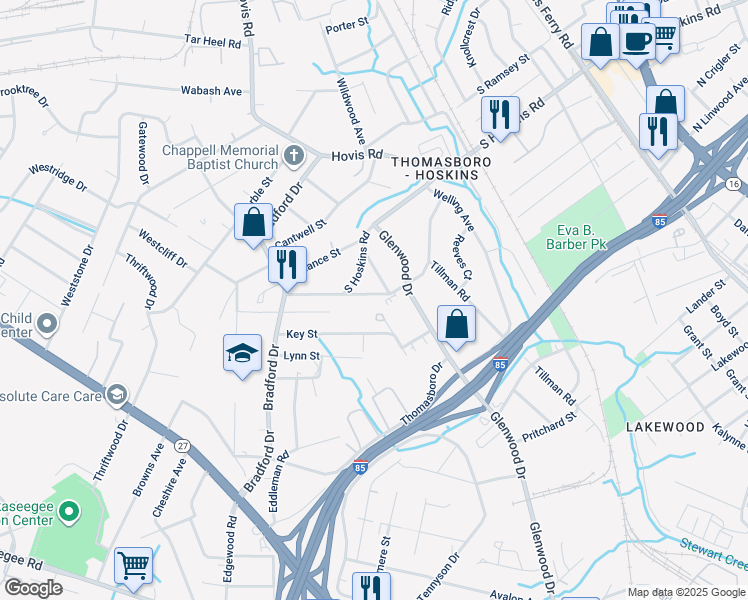 map of restaurants, bars, coffee shops, grocery stores, and more near 829 Rowan Street in Charlotte