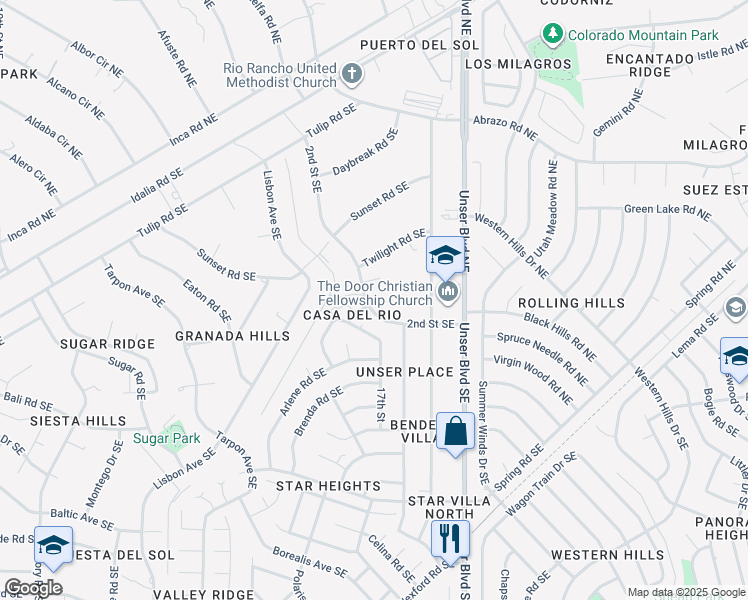 map of restaurants, bars, coffee shops, grocery stores, and more near 218 2nd Street Southeast in Rio Rancho