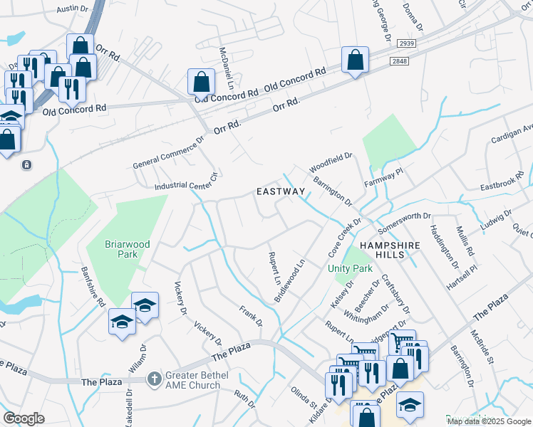 map of restaurants, bars, coffee shops, grocery stores, and more near 312 Clover Hitch Dr in Charlotte