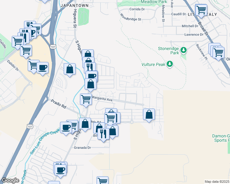 map of restaurants, bars, coffee shops, grocery stores, and more near 318 Calle Lupita in San Luis Obispo