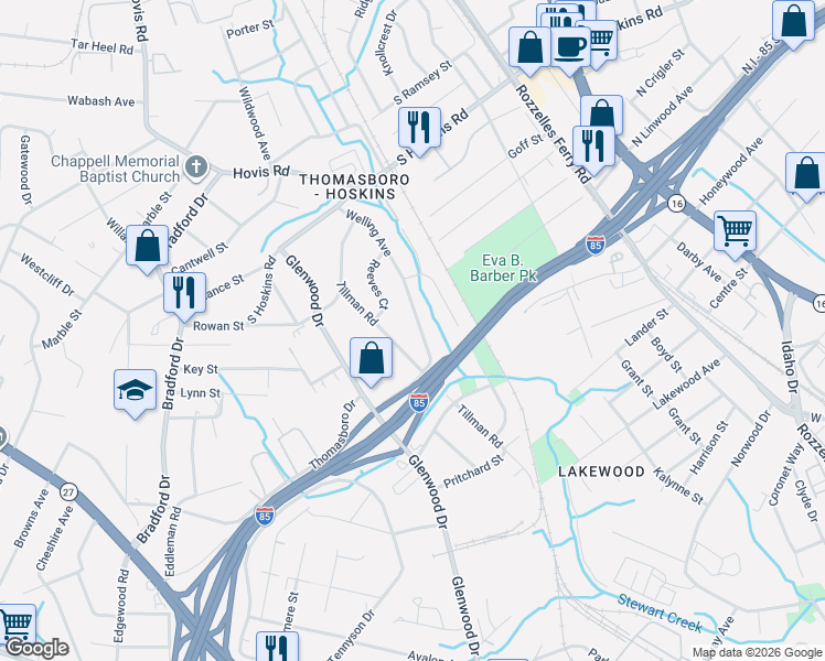 map of restaurants, bars, coffee shops, grocery stores, and more near 4136 Welling Avenue in Charlotte