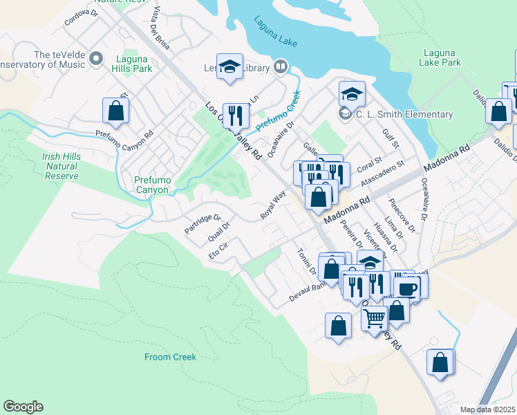 map of restaurants, bars, coffee shops, grocery stores, and more near 1545 Cucaracha Court in San Luis Obispo