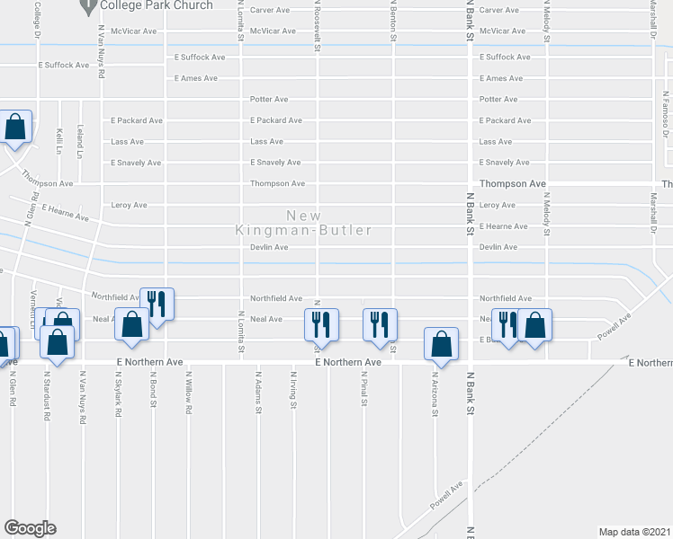 map of restaurants, bars, coffee shops, grocery stores, and more near 2645 E John L Ave in Kingman