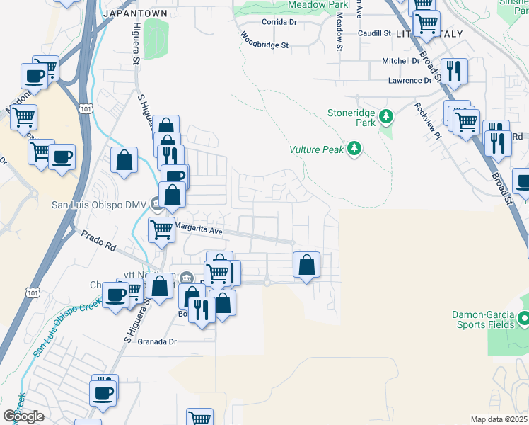 map of restaurants, bars, coffee shops, grocery stores, and more near 362 Calle Lupita in San Luis Obispo