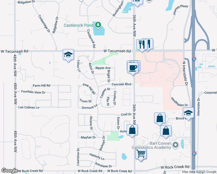 map of restaurants, bars, coffee shops, grocery stores, and more near 3819 Tayport Street in Norman