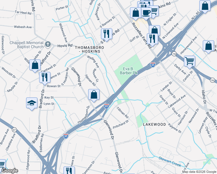 map of restaurants, bars, coffee shops, grocery stores, and more near 4136 Welling Avenue in Charlotte