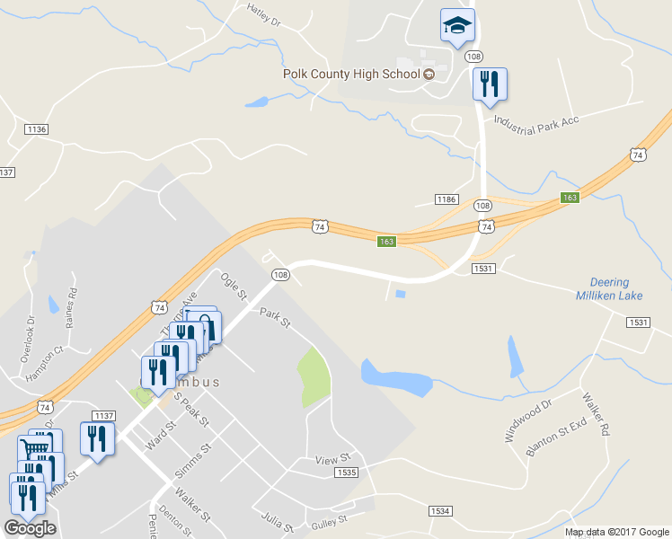 map of restaurants, bars, coffee shops, grocery stores, and more near 770 North Carolina 108 in Columbus